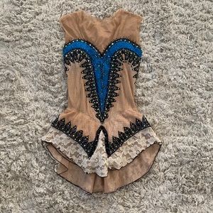 Blue and gold figure skating dress